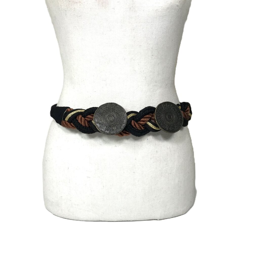 Vintage 90s Y2K Hip Belt M Braided Boho Belt The Leather Shop Brown Tan